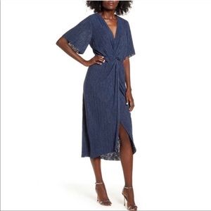 All in Favor Navy Blue V Neck Dolman Plissé Midi Dress Size Nordstrom Navy Dress